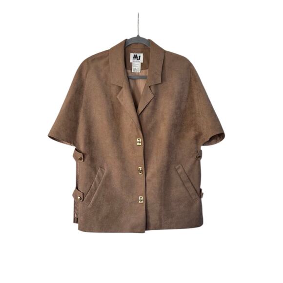 MJ Seattle Tan Faux Suede Vintage Clasp Closure Open Side 70s Top, Size Medium - Picture 1 of 12